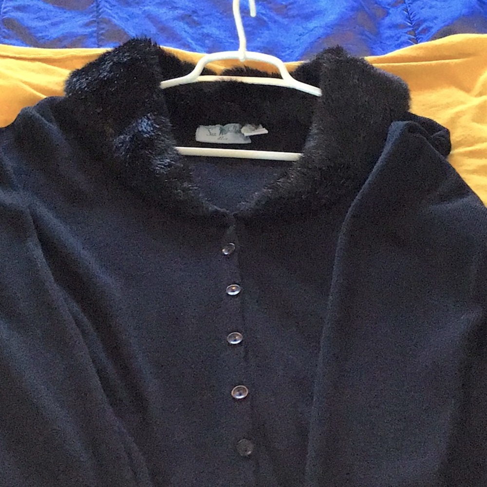 Black button up cardigan with fur
